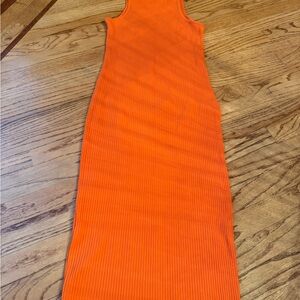 Sleeveless Zara Ribbed Bodycon Dress in Bright Orange
